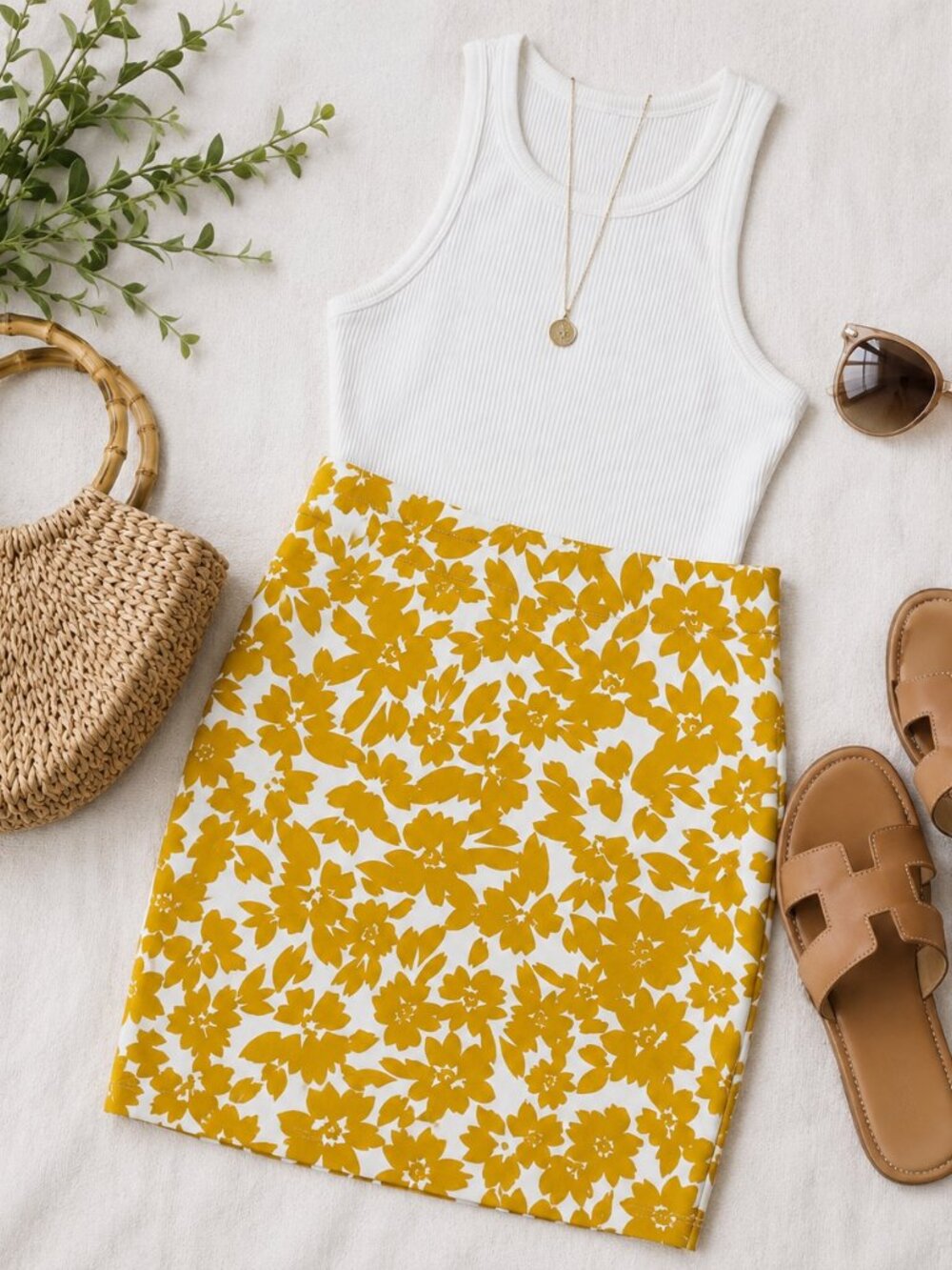 LOFT Petite Mustard Yellow Floral Pencil Skirt 0P Cotton Stretch - Picture 2 of 9